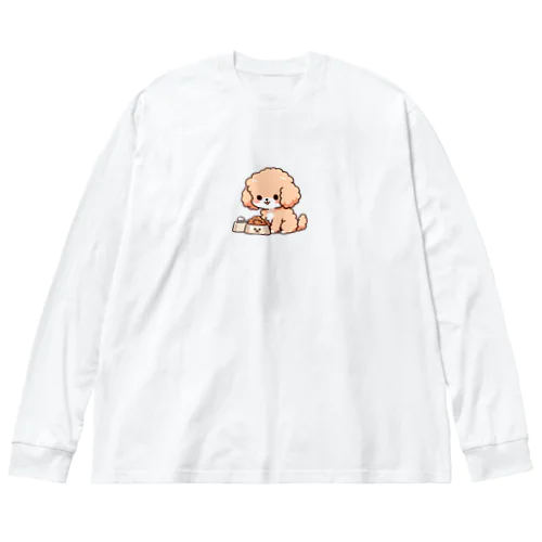 もふもふアプリコット　トイプードル　たべる ビッグシルエットロングスリーブTシャツ