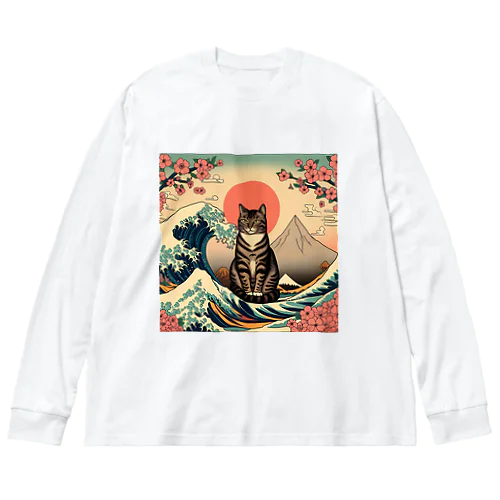 浮世絵波富士猫 ビッグシルエットロングスリーブTシャツ