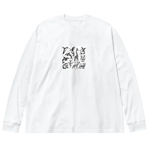 水墨画あにまる ビッグシルエットロングスリーブTシャツ