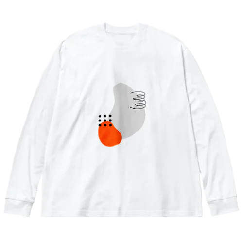 有機的な模様（グレー×オレンジ） ビッグシルエットロングスリーブTシャツ