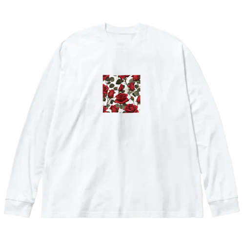 サテンレッドの薔薇 ビッグシルエットロングスリーブTシャツ