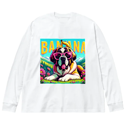 ピンクグラサン犬グッズ ビッグシルエットロングスリーブTシャツ