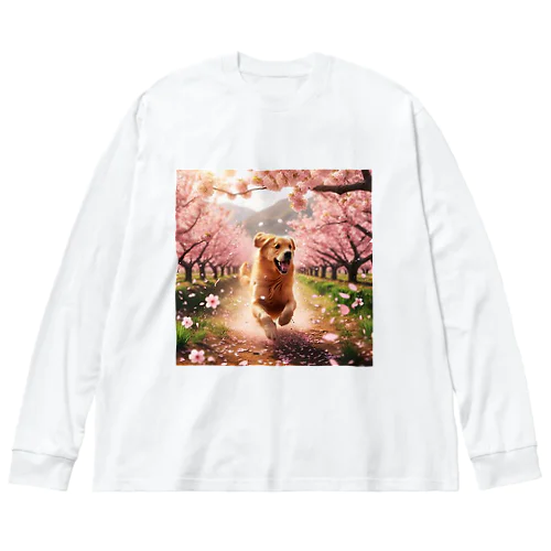 桜とゴールデンレトリバー Big Long Sleeve T-Shirt