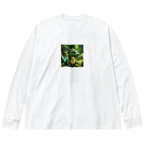 新緑の森で木漏れ日を浴びて喜んでいる竜 Big Long Sleeve T-Shirt