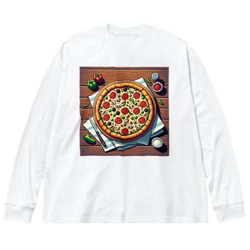 ピザのピクセルイラスト ビッグシルエットロングスリーブTシャツ