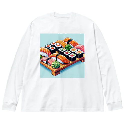 お寿司のピクセルイラスト ビッグシルエットロングスリーブTシャツ