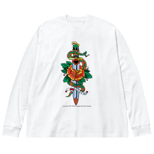 蛇と薔薇のダガータトゥーデザイン Big Long Sleeve T-Shirt