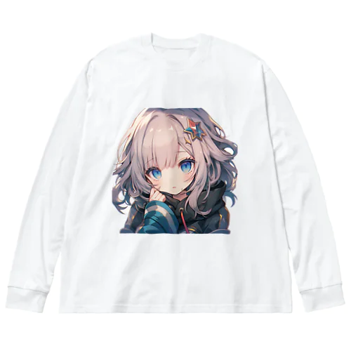 見つめる美少女 ビッグシルエットロングスリーブTシャツ