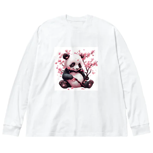 パンダと桜 ビッグシルエットロングスリーブTシャツ