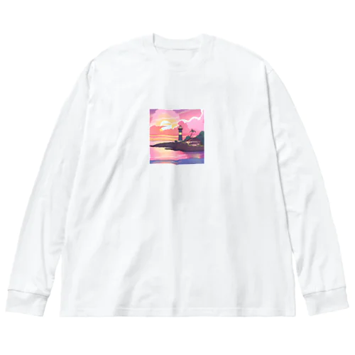 夕焼けに染まる離島の灯台 ビッグシルエットロングスリーブTシャツ