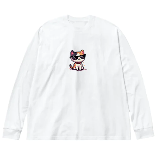 サングラスをかけた三毛猫 ビッグシルエットロングスリーブTシャツ