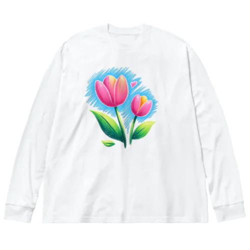 春の訪れを告げる、やわらかなチューリップの花々 ビッグシルエットロングスリーブTシャツ