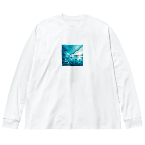 サーファーと海 ビッグシルエットロングスリーブTシャツ