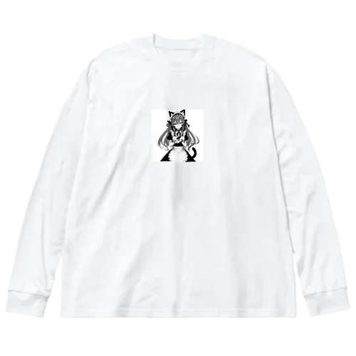 闘う猫メイド（ハンドガン） ビッグシルエットロングスリーブTシャツ