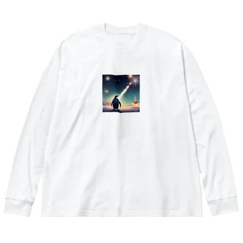 ロケット花火を見上げているペンギン Big Long Sleeve T-Shirt