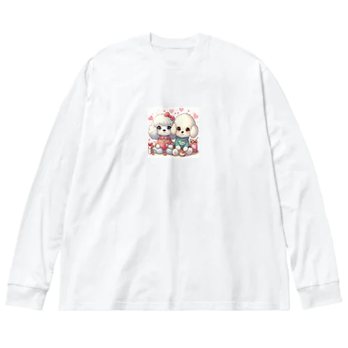 バレンタインを楽しむトイプードルのカップル ビッグシルエットロングスリーブTシャツ