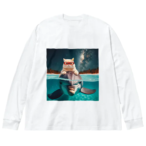 イルカと猫が海を共に泳ぐ異種間の絆が存在 Big Long Sleeve T-Shirt