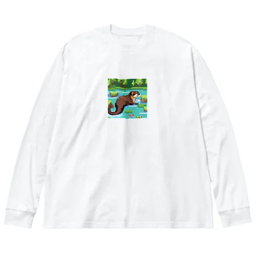 流れの中でバタフライスタイルで泳ぐコツメカワウソ Big Long Sleeve T-Shirt