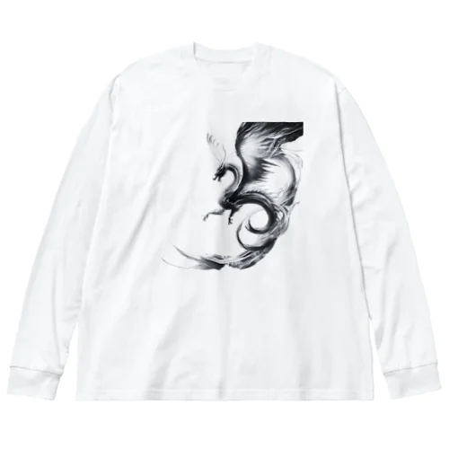 龍【白黒】 ビッグシルエットロングスリーブTシャツ