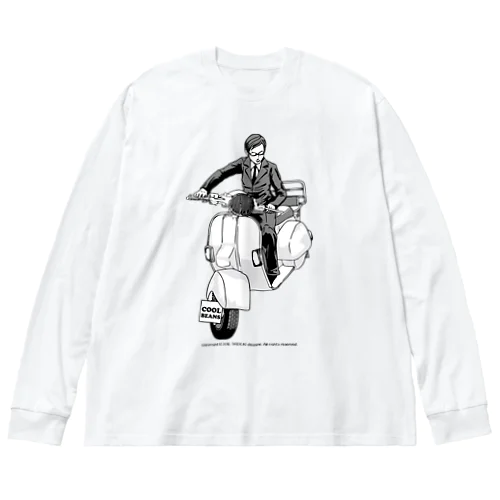 クラシックスクーターに乗る男性 ビッグシルエットロングスリーブTシャツ