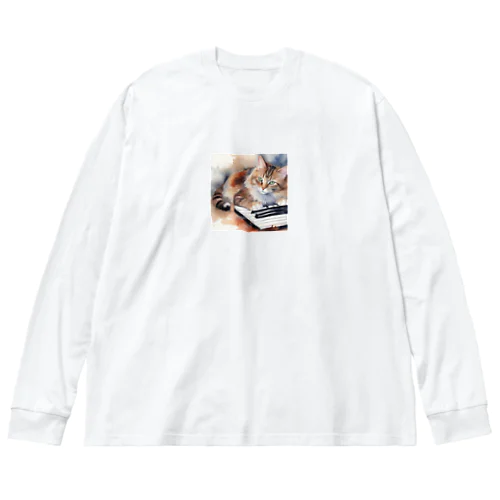 ピアノと猫 ビッグシルエットロングスリーブTシャツ