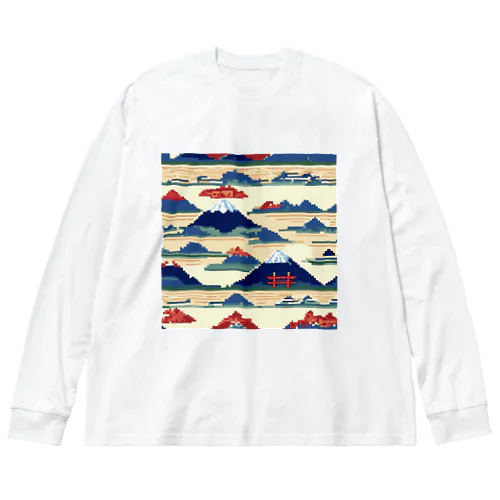 富士山ピクセルアート ビッグシルエットロングスリーブTシャツ