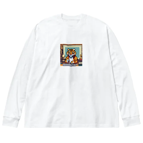 クロスワードパズルを解いているトラ ビッグシルエットロングスリーブTシャツ