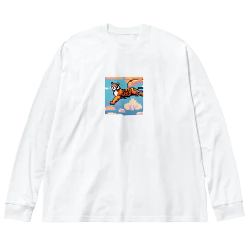 ハンドグライダーを飛ばしているトラ ビッグシルエットロングスリーブTシャツ