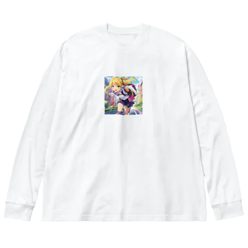 元気はつらつな、金髪ポニーテールJK Big Long Sleeve T-Shirt