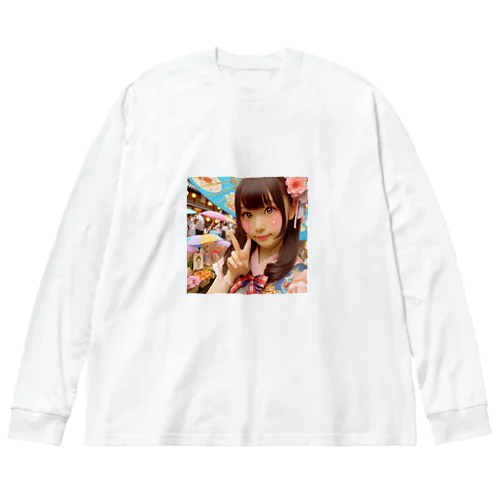 和傘の女の子 ビッグシルエットロングスリーブTシャツ