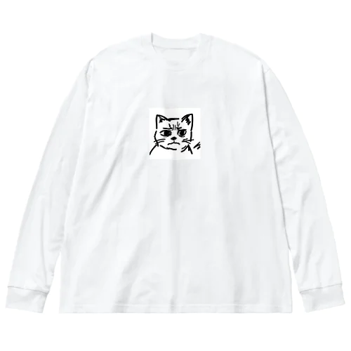 訝しげな顔の猫 ビッグシルエットロングスリーブTシャツ