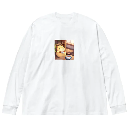 のほほんとスープを飲むカピバラくん ビッグシルエットロングスリーブTシャツ