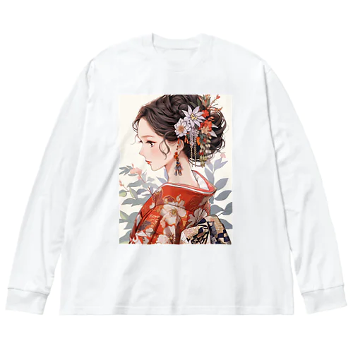 和服姿の女性　sanae 2074 ビッグシルエットロングスリーブTシャツ