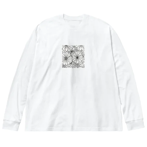 モノクロの花 ビッグシルエットロングスリーブTシャツ