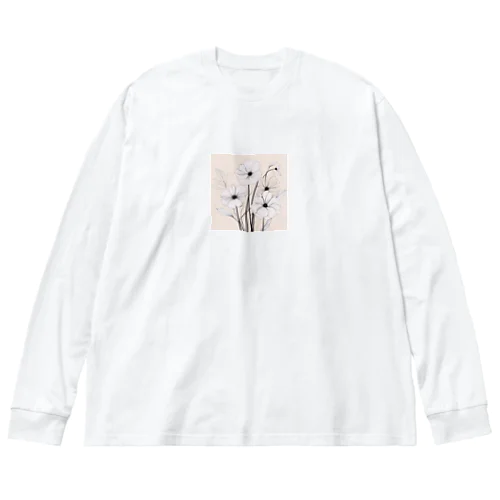 ピンクの淡い花 ビッグシルエットロングスリーブTシャツ