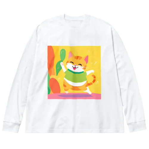 楽しく踊る猫ちゃん😽 ビッグシルエットロングスリーブTシャツ