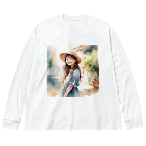 麦わら帽子の女の子 Big Long Sleeve T-Shirt