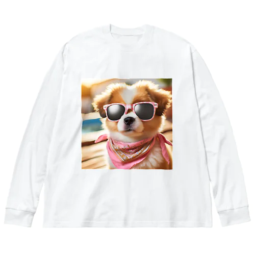 サングラスをかけた、かわいい犬 Marsa 106 ビッグシルエットロングスリーブTシャツ