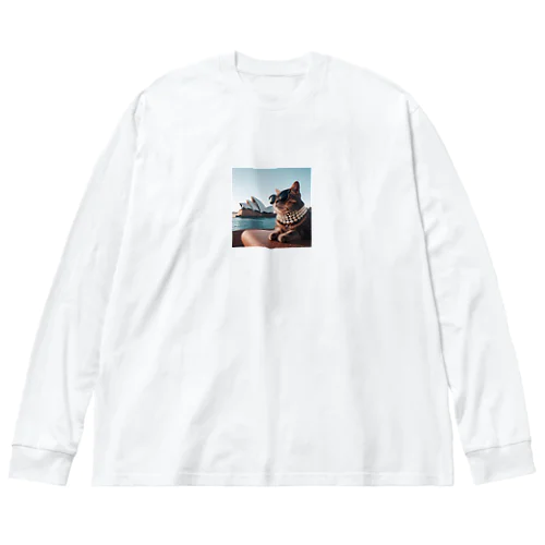 パールネックレス大好きなカッコいいねこがシドニーオペラハウス前にて Big Long Sleeve T-Shirt