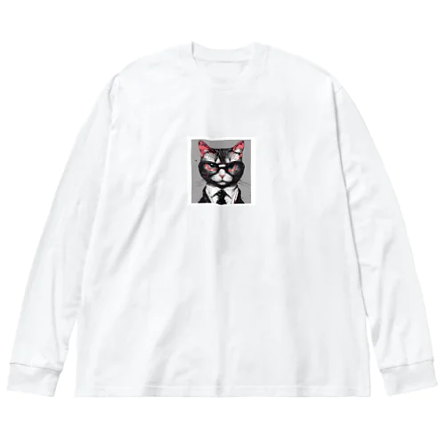 メガネをする猫 ビッグシルエットロングスリーブTシャツ