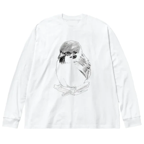 アート　すずめ　モノクロ Big Long Sleeve T-Shirt