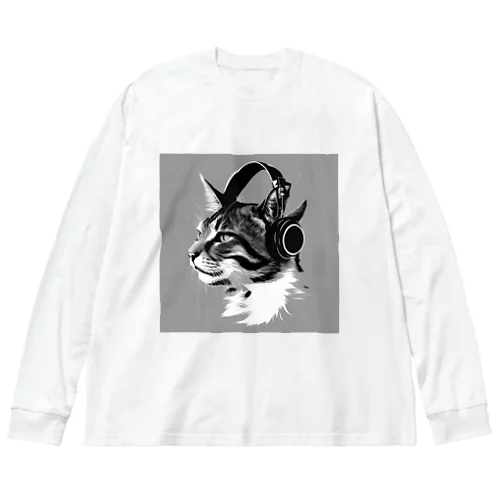 ヘッドホンをした猫 ビッグシルエットロングスリーブTシャツ