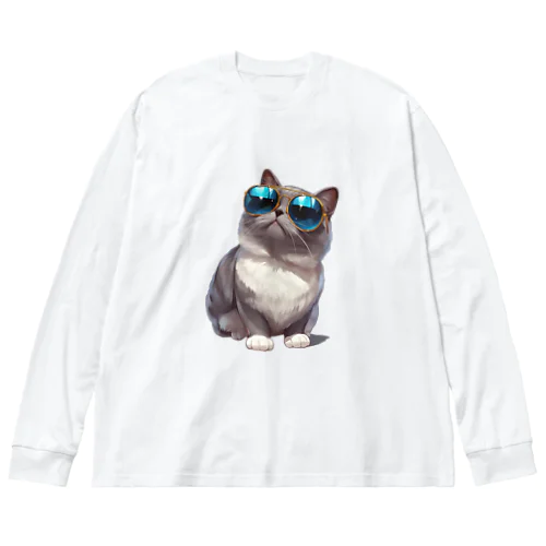 サングラスをかけた、かわいいネコ Marsa 106 ビッグシルエットロングスリーブTシャツ