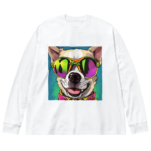 サングラスな犬 ビッグシルエットロングスリーブTシャツ