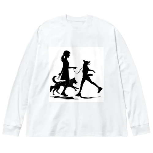 犬を散歩する女の子のシルエット Big Long Sleeve T-Shirt