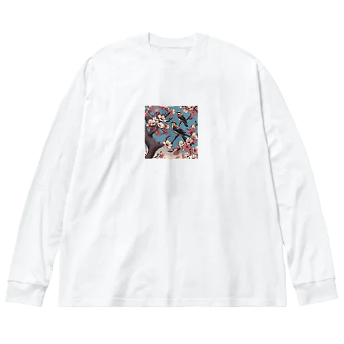 桜と雀（Cherry blossom & sparrow)  01 ビッグシルエットロングスリーブTシャツ