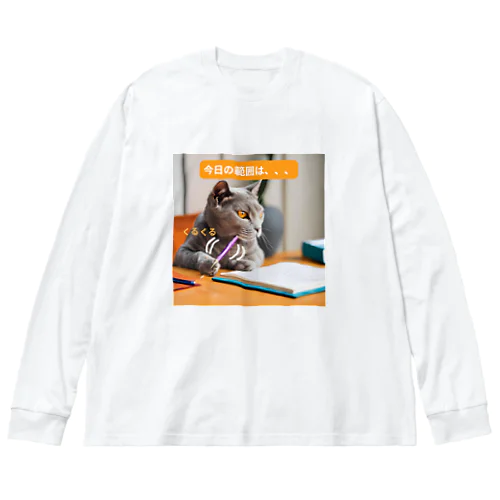 【猫ミーム風】勉強する猫 Big Long Sleeve T-Shirt