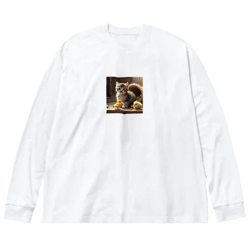 可愛いヒヨコと猫ママ Big Long Sleeve T-Shirt