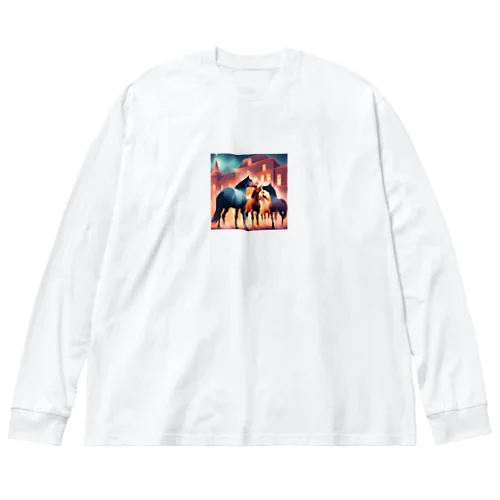 乾杯している馬たち Big Long Sleeve T-Shirt