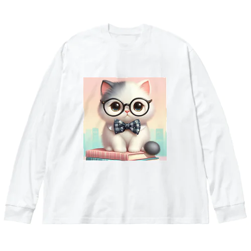 黒めがね猫 ビッグシルエットロングスリーブTシャツ